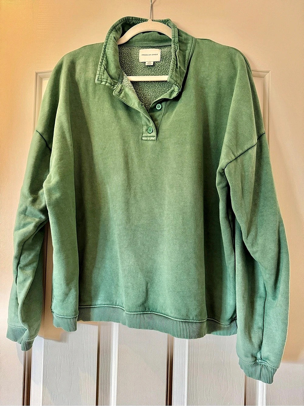 American Eagle Button-Up Polo Sweatshirt Green Size Large